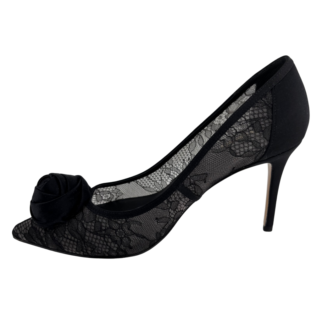 L'Agence Black Lace Pointed Toe Fosette Pump, 8.5