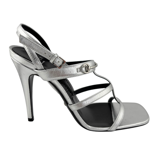 Gucci Silver Metallic Horsebit Caged Heels, 38.5
