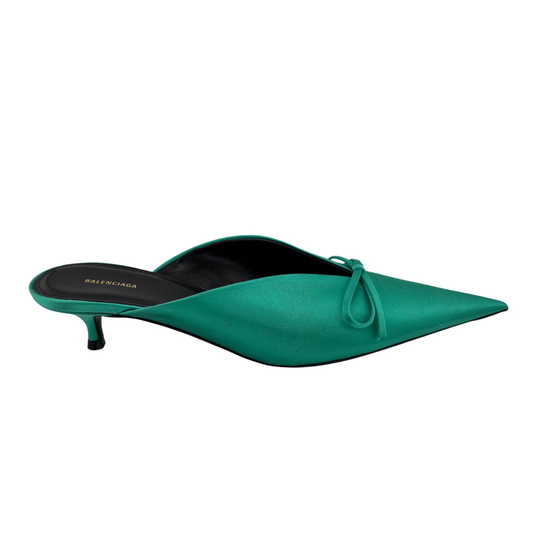 Balenciaga Green Satin Knife Bow Mule, 38