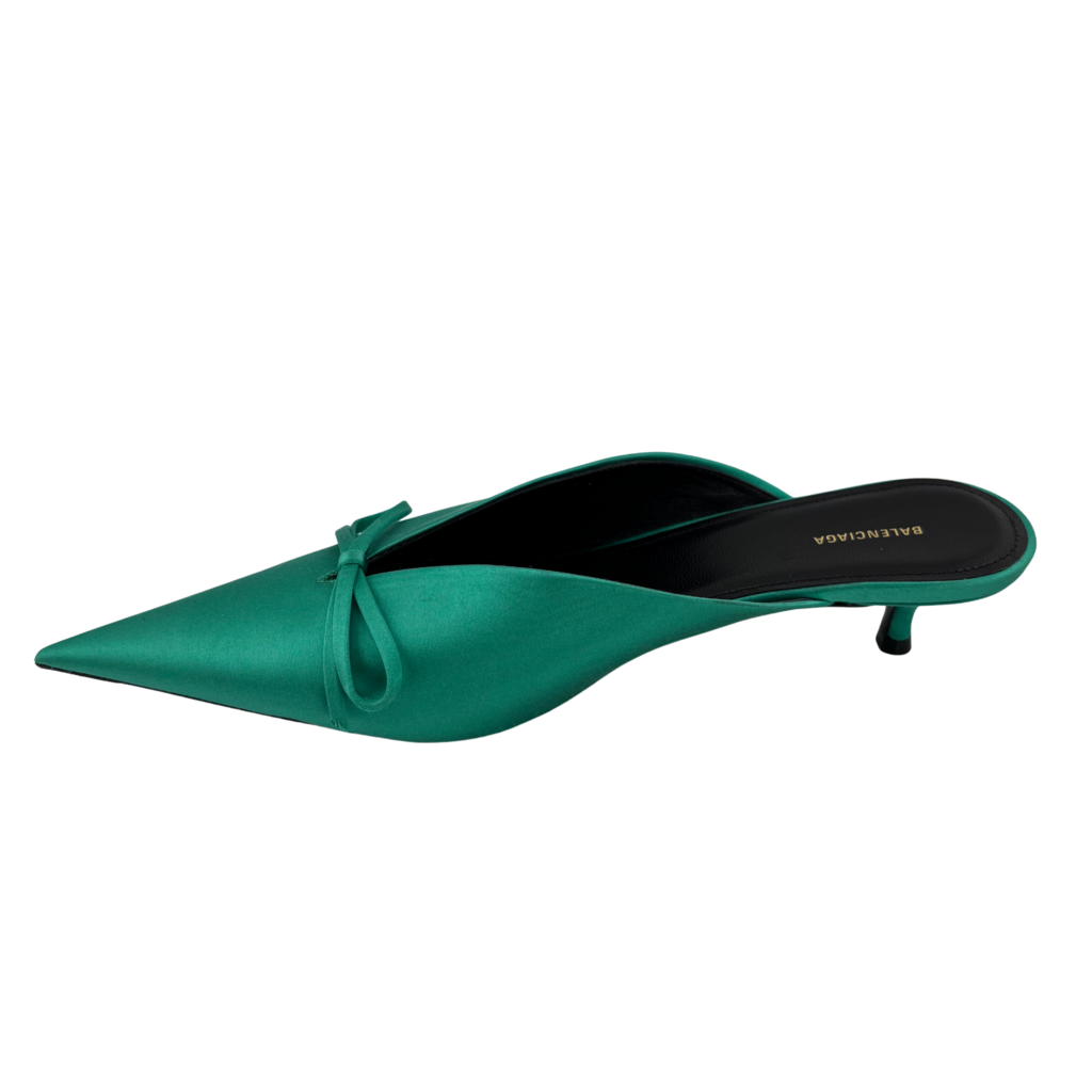 Balenciaga Green Satin Knife Bow Mule, 38