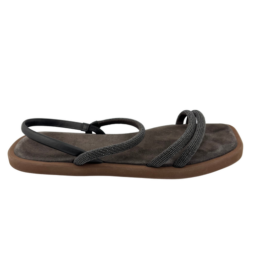 Brunello Cucinelli Grey Metallic Beaded Sandals, 38.5