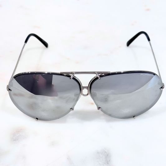 Porsche Design Silver Reflective Mirror Aviator Sunglasses