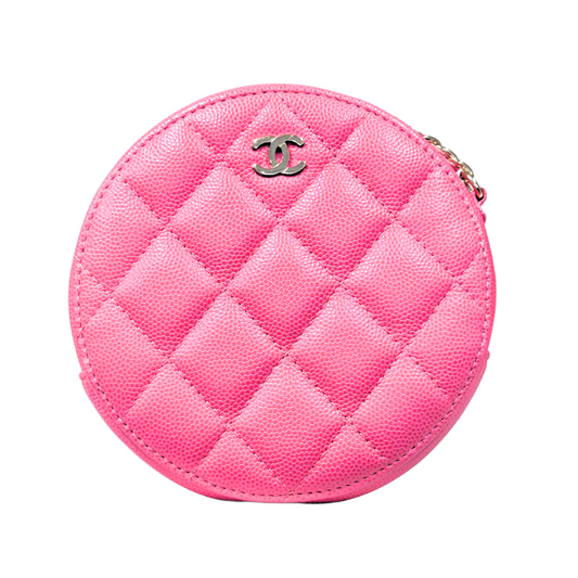 Chanel Pink Caviar Round Quilted Clutch with Strap
