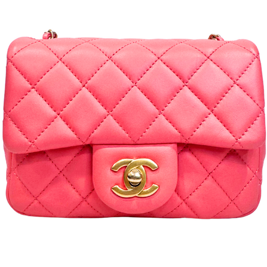 Chanel Mini Gold Crush Pink Square Lambskin (FULL SET)