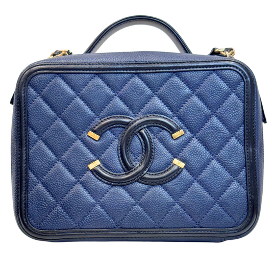 Chanel Filigree Vanity Case Navy Caviar Medium