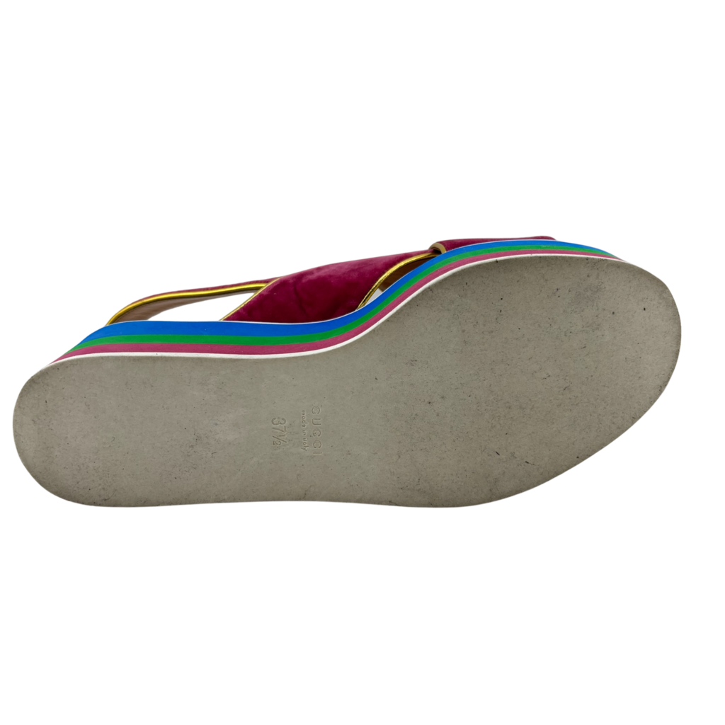 Gucci Pink Velvet Rainbow Platform Sandals, 37.5