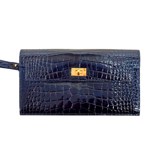 Hermès Kelly Black Alligator Gold HW Wallet