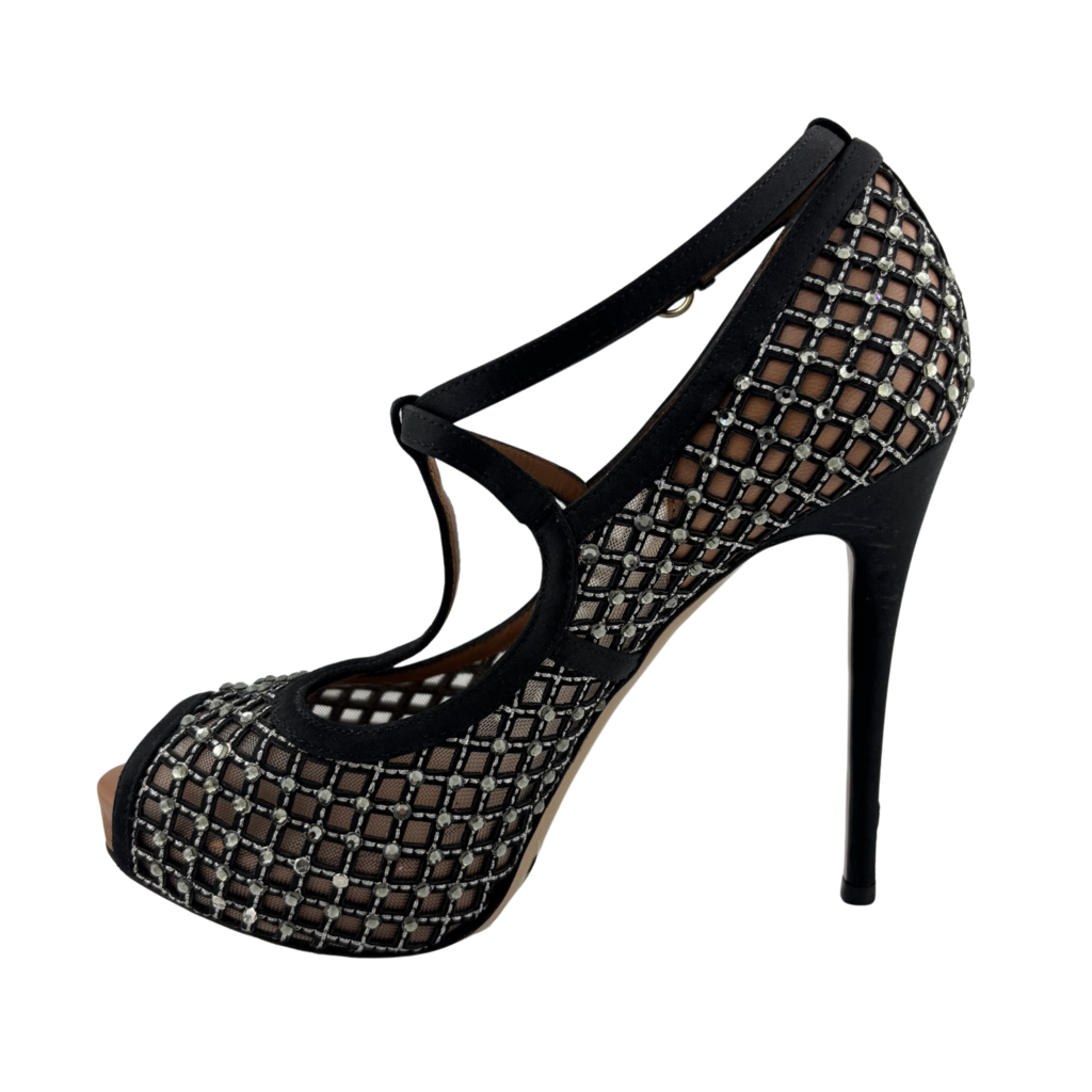 Valentino Black Rhinestone T-strap Pumps, 37.5