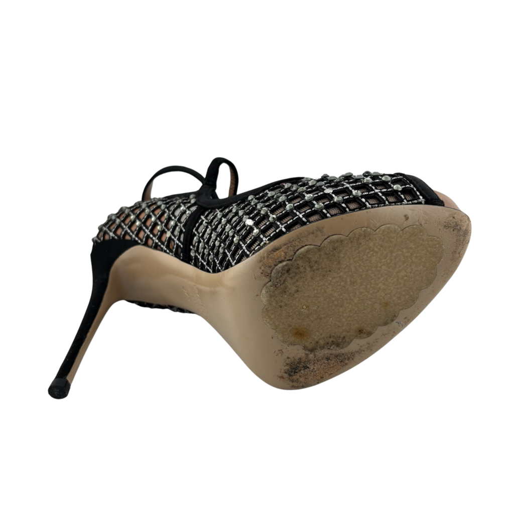 Valentino Black Rhinestone T-strap Pumps, 37.5
