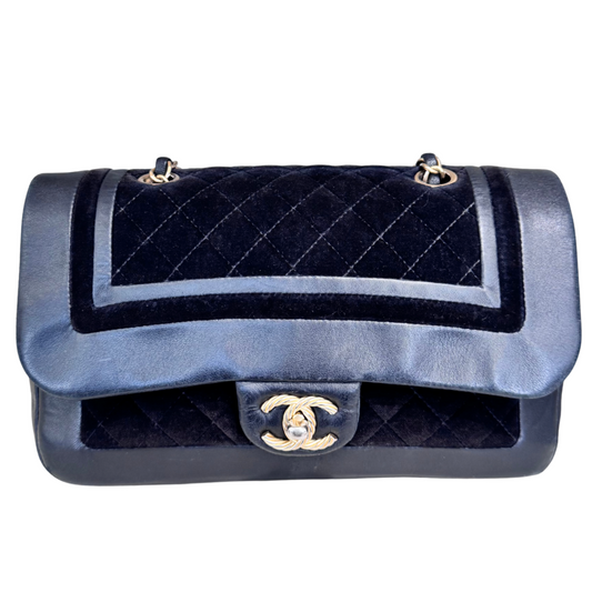 Chanel Black Lambskin Velour Chain Shoulder Bag