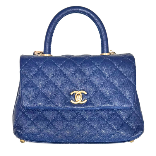 Chanel Navy Caviar Coco Top Handle Mini