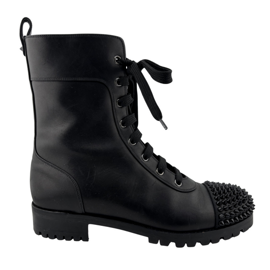 Christian Louboutin Black Leather Studded Combat Boots, 38.5