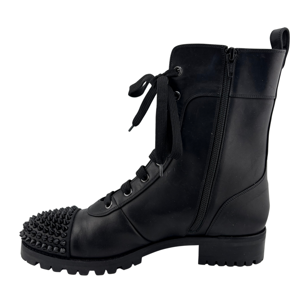 Christian Louboutin Black Leather Studded Combat Boots, 38.5