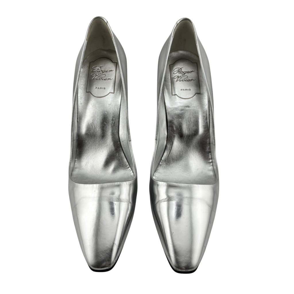Roger Vivier Silver Metallic Curved Heel, 39