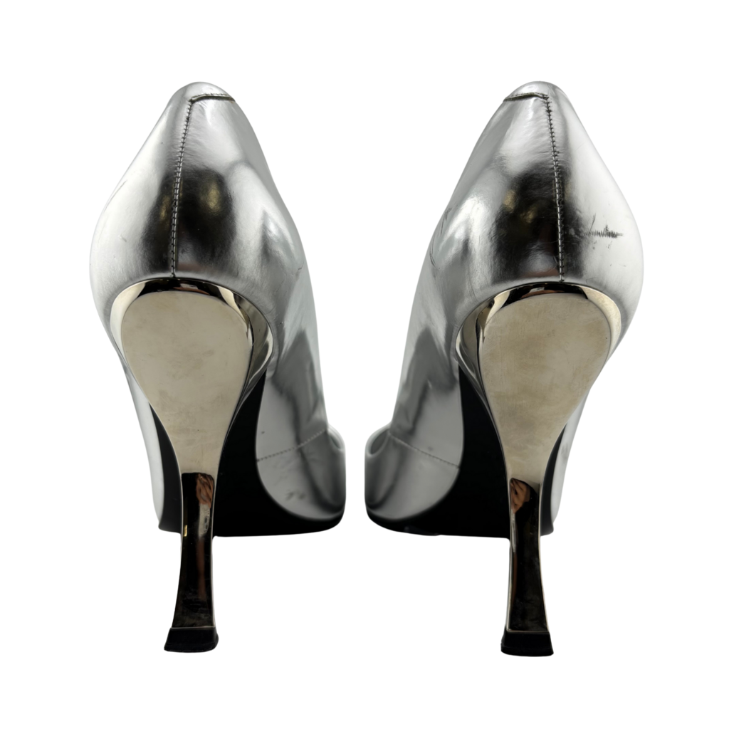 Roger Vivier Silver Metallic Curved Heel, 39