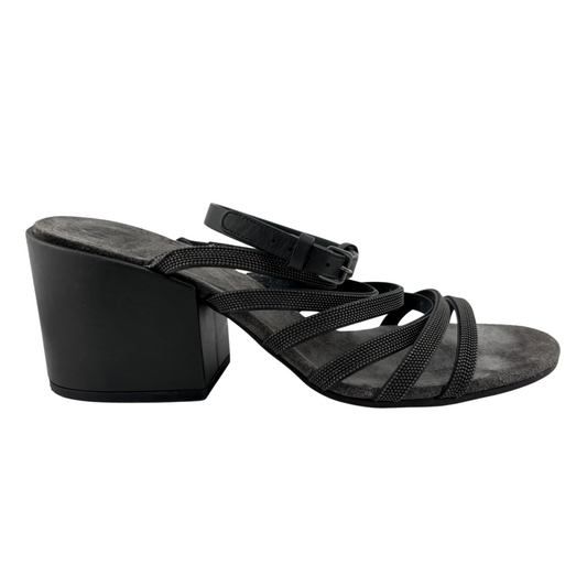 Brunello Cucinelli Grey Suede Caviar Strap Heel Sandals, 39.5