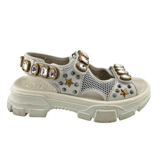 Gucci White Mesh Embellished Sandals, 39.5