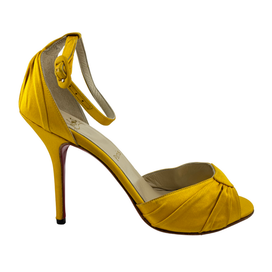 Christian Louboutin Yellow Satin Heel Sandal, 39