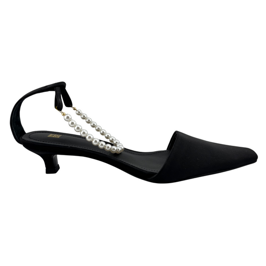 Toteme Black Satin Faux Pearl-Embellished Pumps, 40