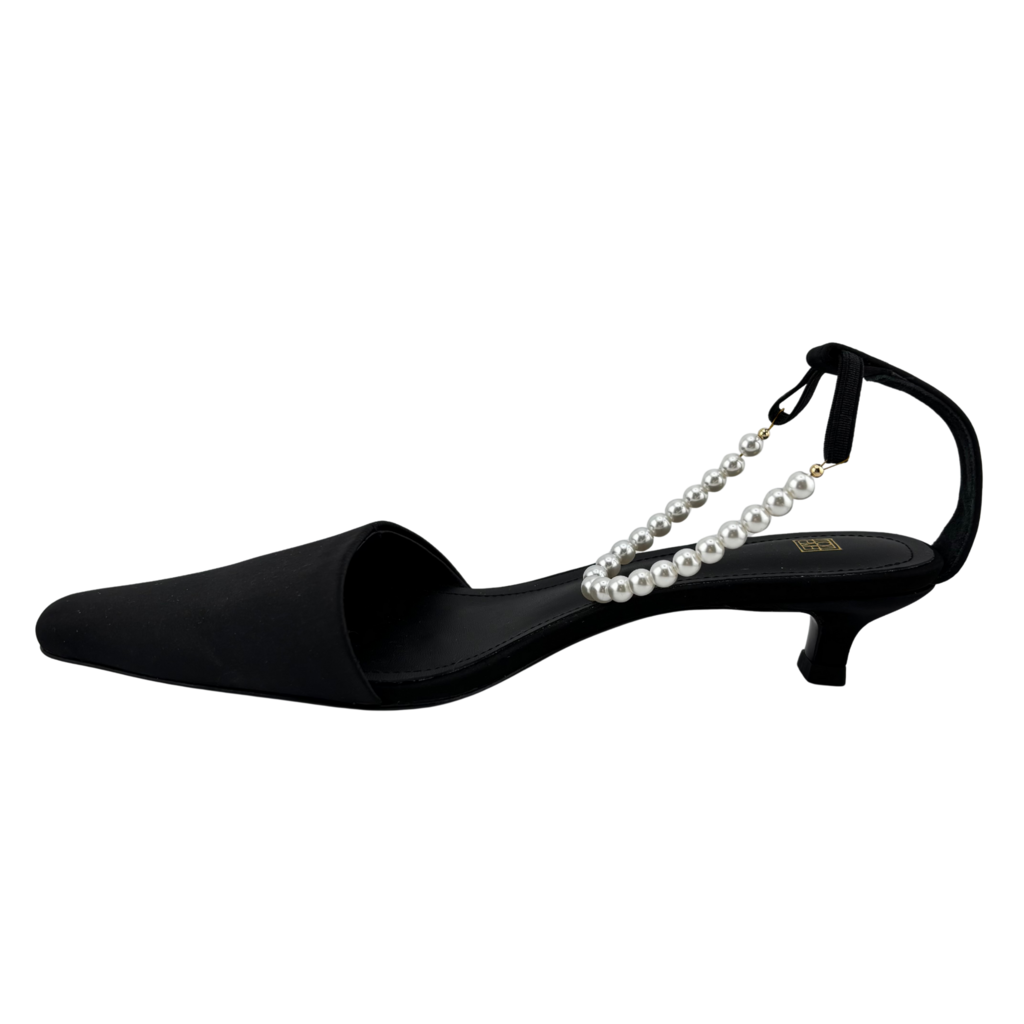 Toteme Black Satin Faux Pearl-Embellished Pumps, 40