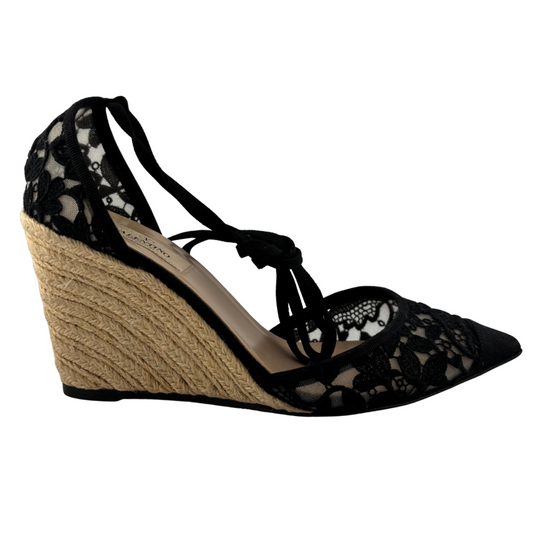 Valentino Black Lace Espadrille Wedge Heels, 39