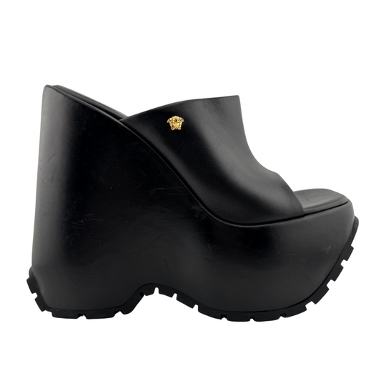 Versace Black Leather Platform Sandals, 39