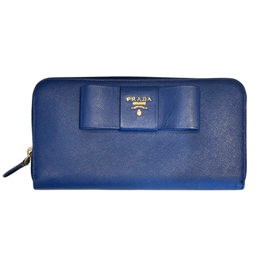 Prada Blue Saffiano Bow Zip Wallet