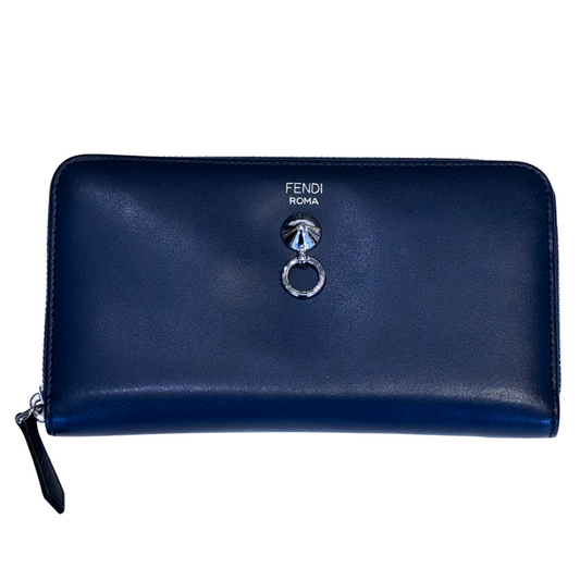 Fendi Navy Leather By the Way Continental Zip Wallet