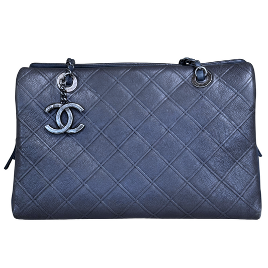 Chanel Blue Gray Diamond CC Shopping Tote