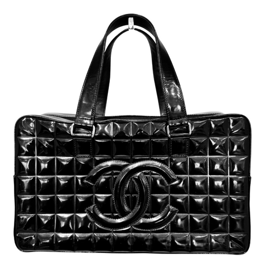 Chanel Black Patent Quilted Bowler Bag