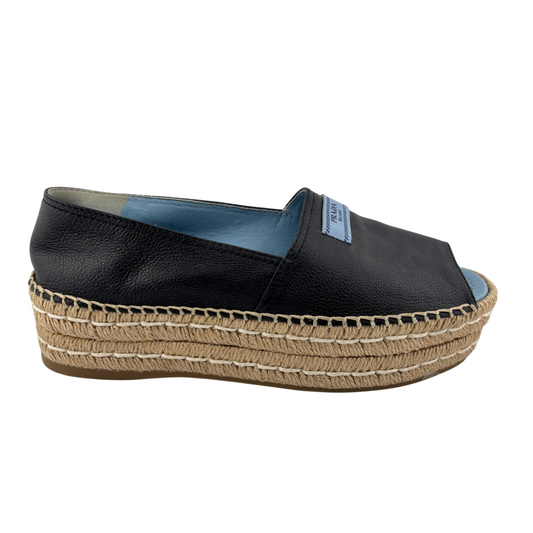 Prada Black Leather Platform Espadrille Sandal, 39