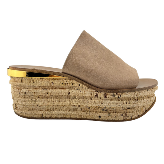 Chloe Tan Suede Platform Sandal, 40