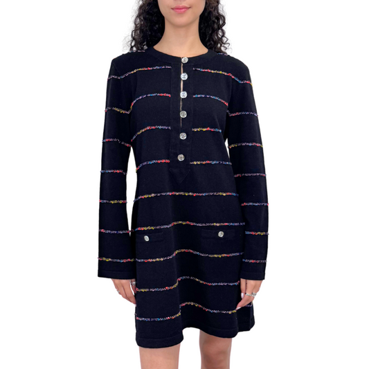 Chanel Black Cashmere Rainbow Striped Dress, 40