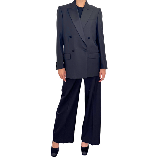 Burberry Ribbon Trim Black Blazer & Pant Suit Set, 4/6 (NWT)