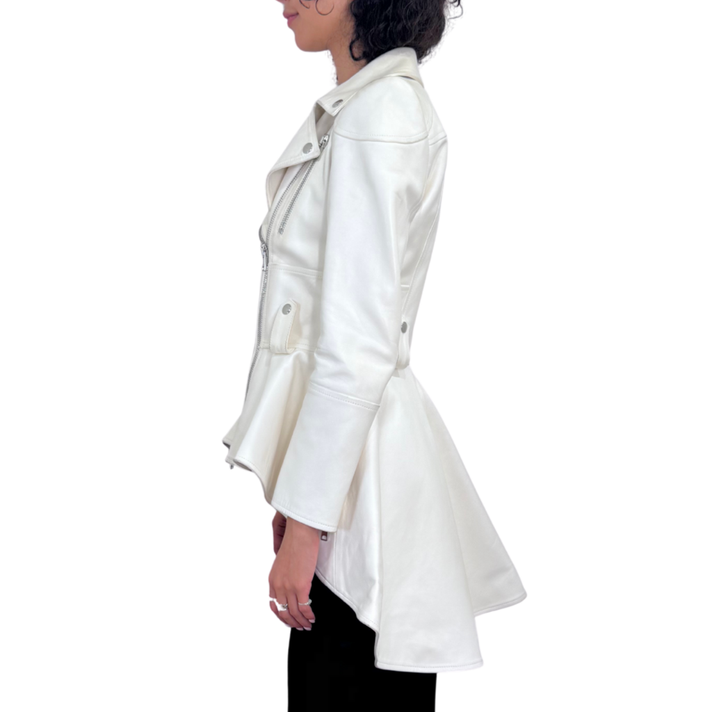 Alexander McQueen White Leather Jacket with Tails, 40 (AS IS)