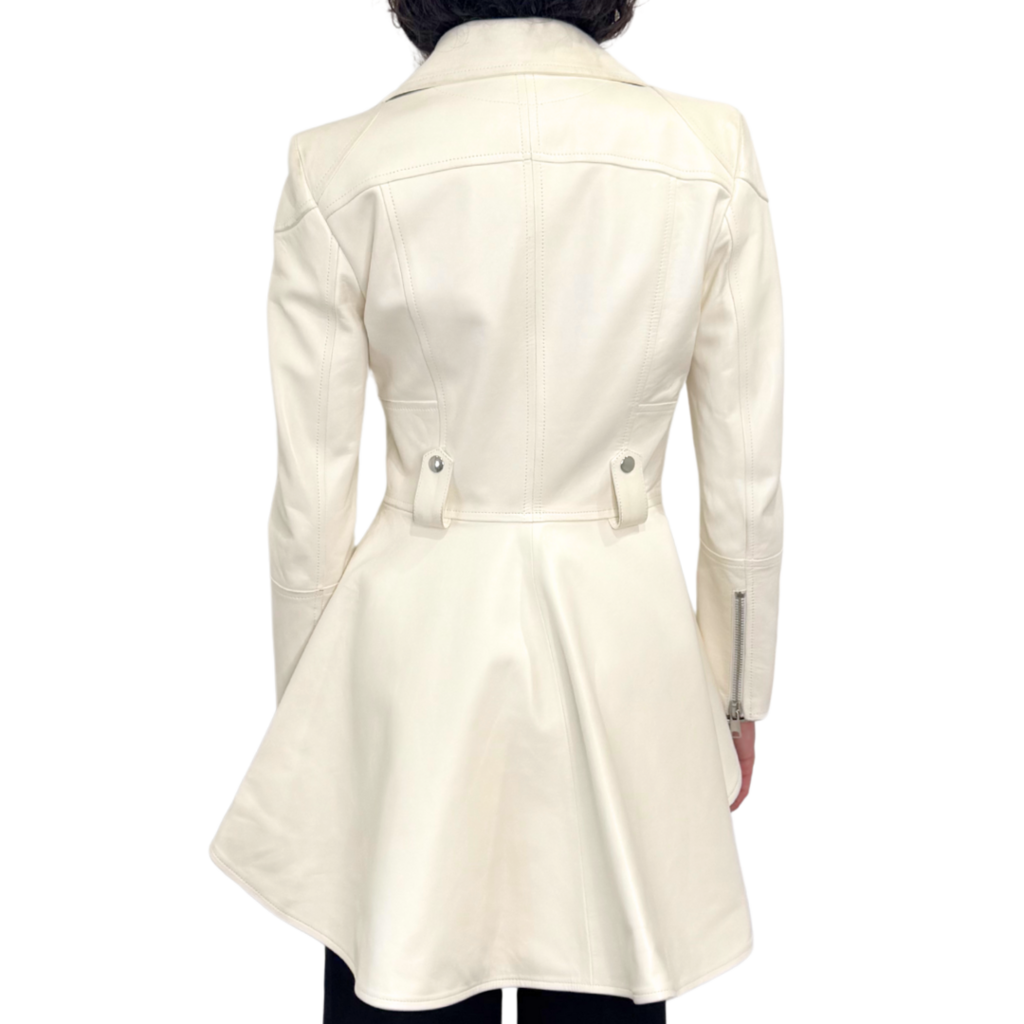 Alexander McQueen White Leather Jacket with Tails, 40 (AS IS)