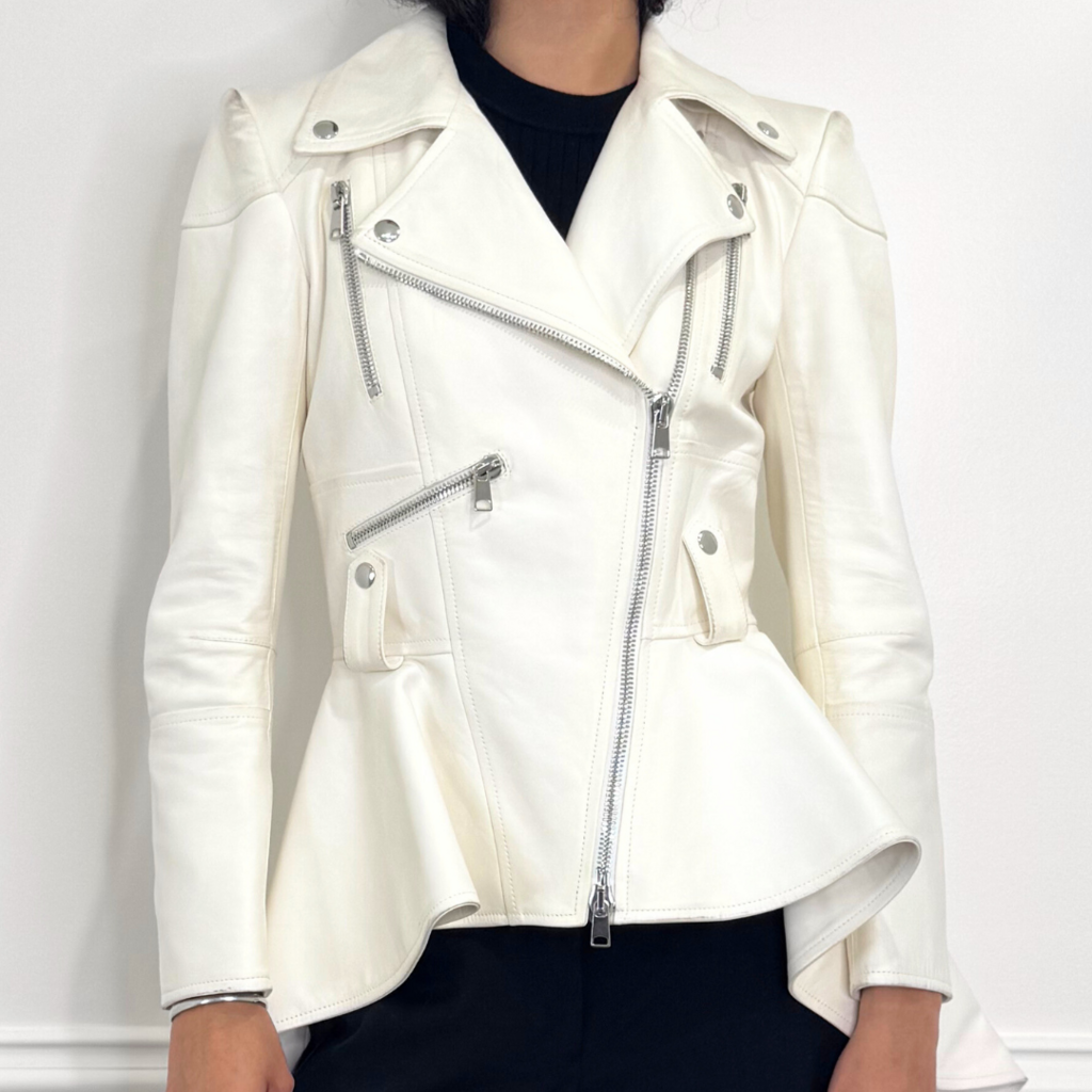 Alexander McQueen White Leather Jacket with Tails, 40 (AS IS)