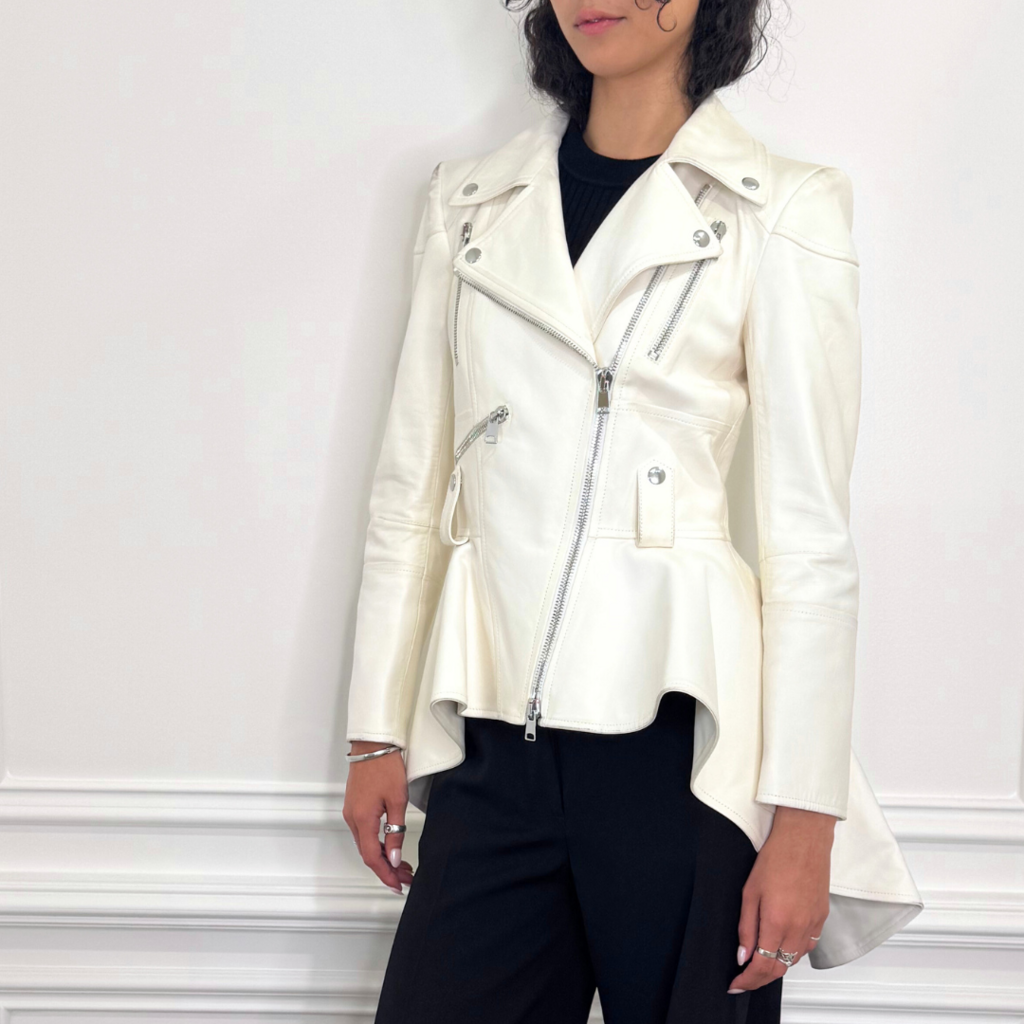Alexander McQueen White Leather Jacket with Tails, 40 (AS IS)