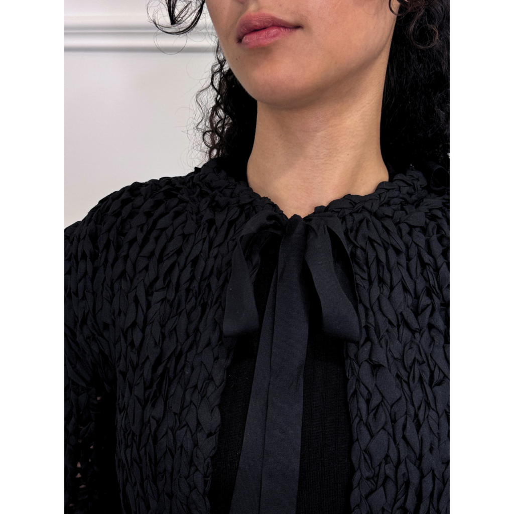 Prada Black Silk Handmade Cropped Crochet Cardigan, 36 (NWT)