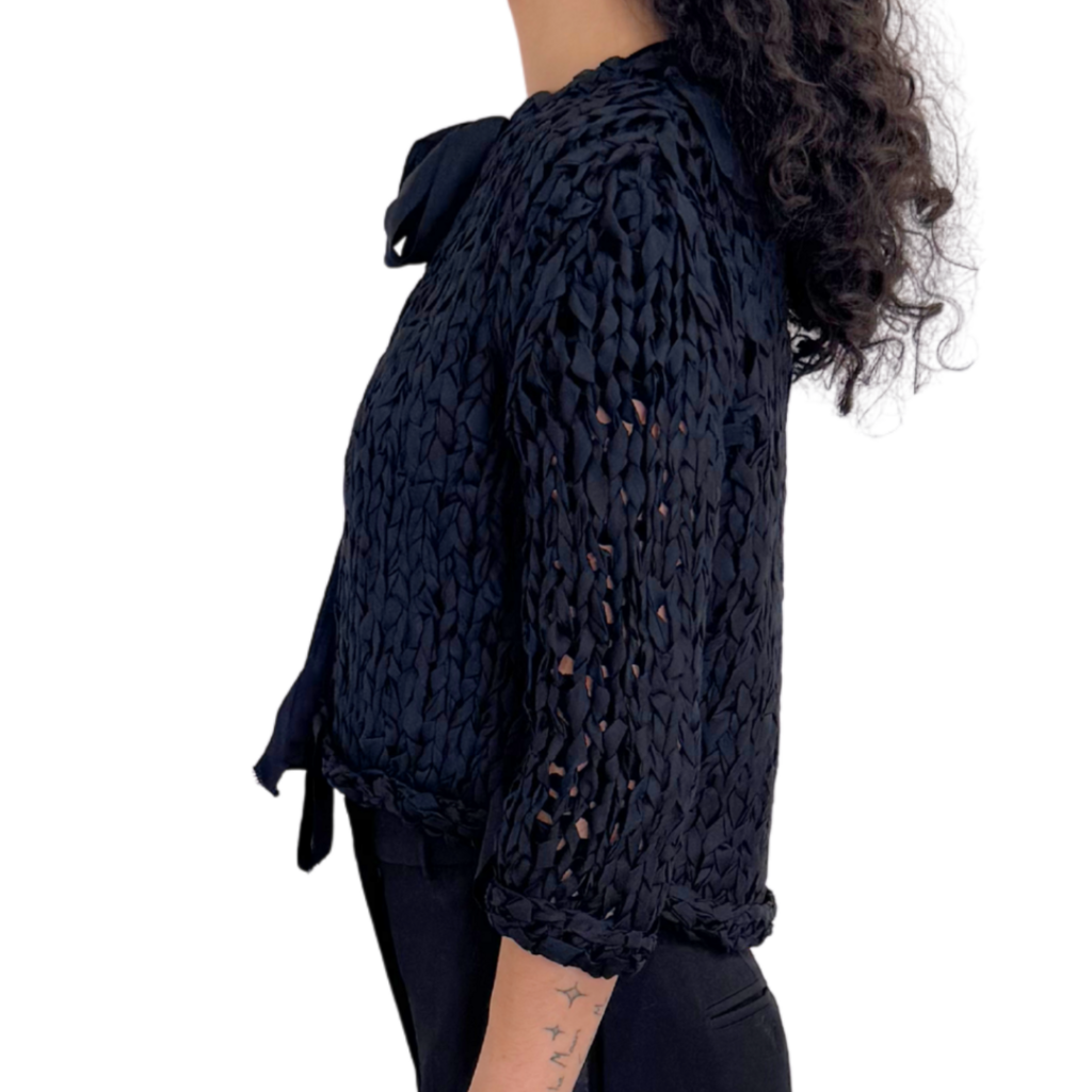 Prada Black Silk Handmade Cropped Crochet Cardigan, 36 (NWT)