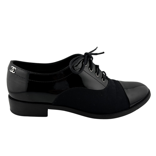 Chanel Black Patent Cap Toe Shoe, 35.5