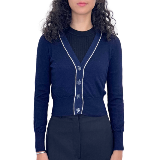 Chanel Navy Cropped Cardigan with Silver Trim