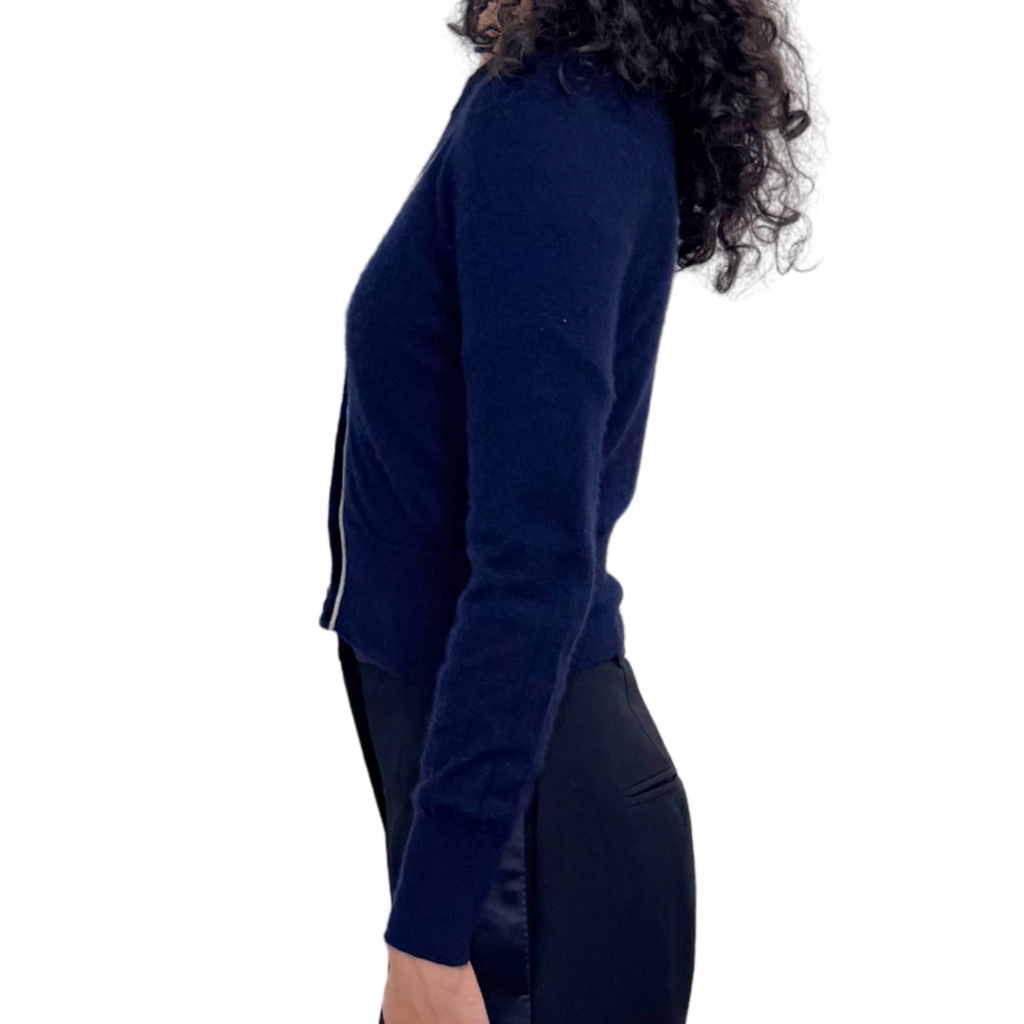 Chanel Navy Cropped Cardigan with Silver Trim
