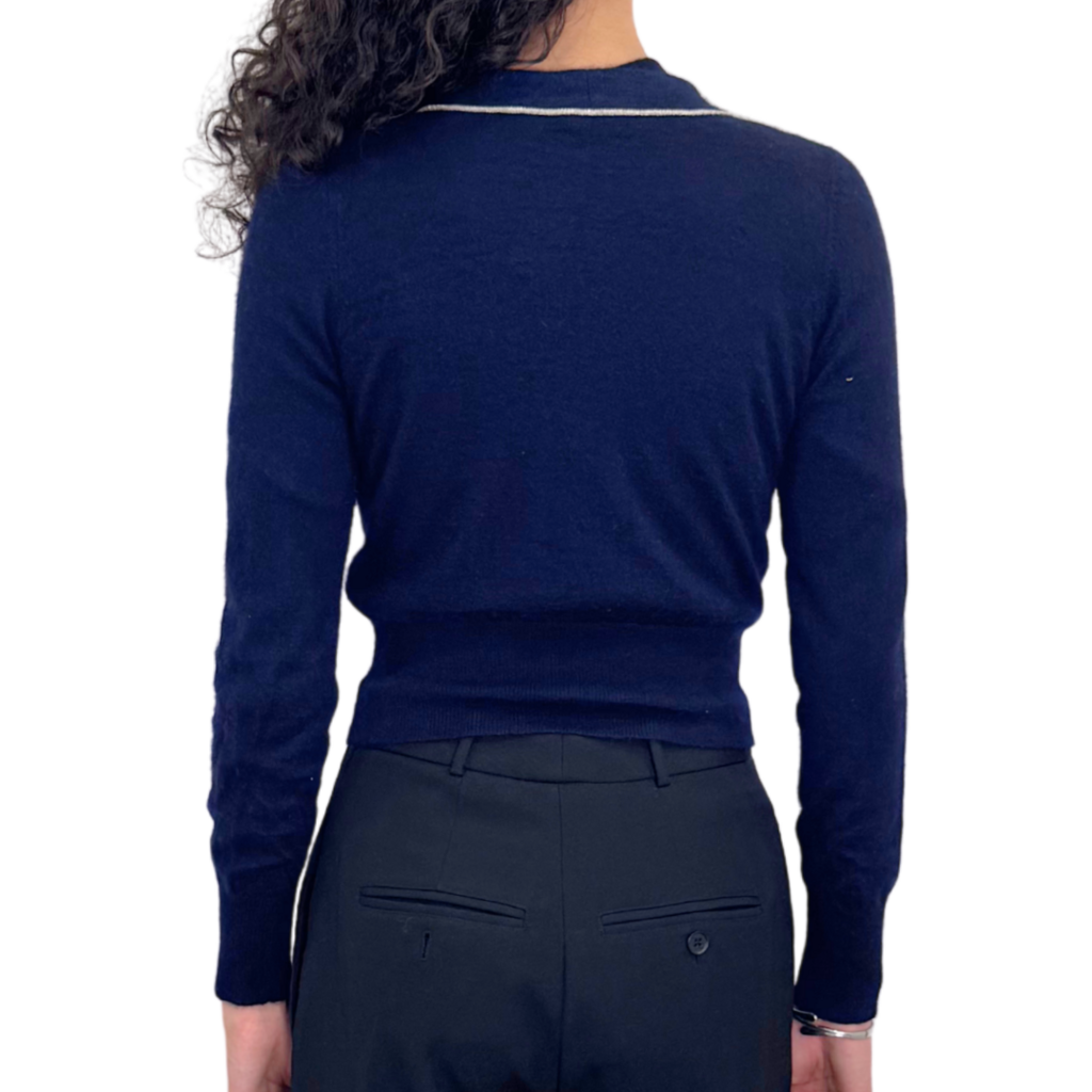 Chanel Navy Cropped Cardigan with Silver Trim