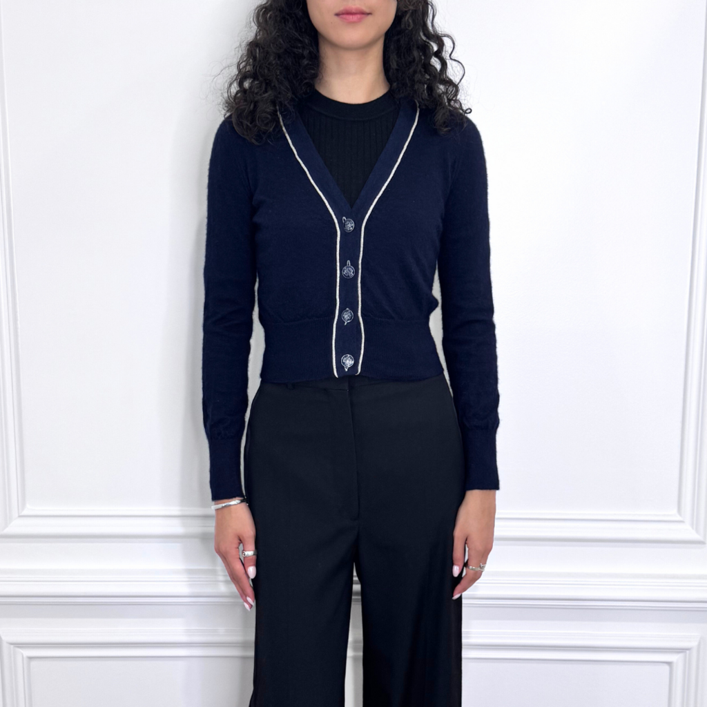 Chanel Navy Cropped Cardigan with Silver Trim