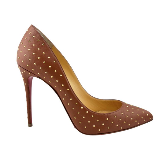 Christian Louboutin Brown & Gold Studded Leather Pump, 37.5