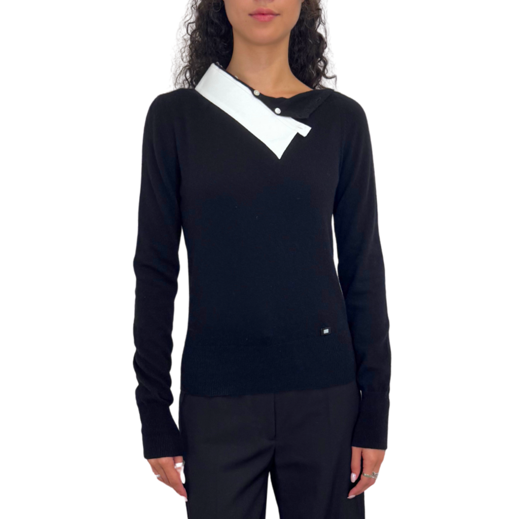 Chanel Black Cashmere White Collar Sweater (2004), 36