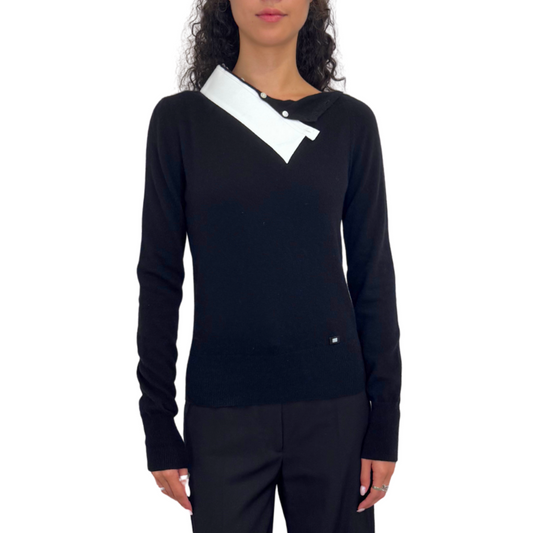 Chanel Black Cashmere White Collar Sweater (2004), 36