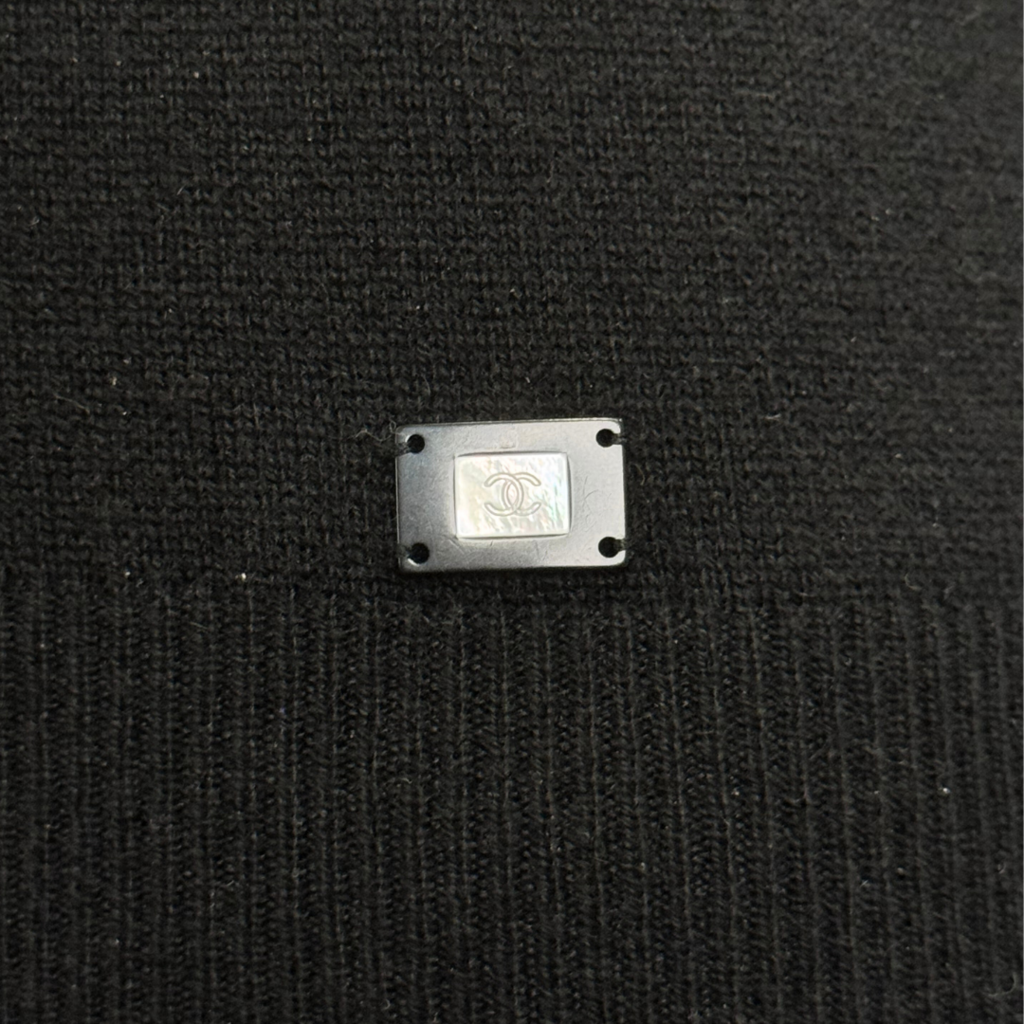 Chanel Black Cashmere White Collar Sweater (2004), 36