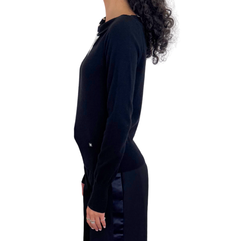 Chanel Black Cashmere White Collar Sweater (2004), 36